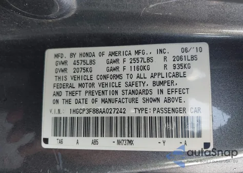 2010 Honda Accord Exl из США, поврежденный, VIN 1HGCP3F88AA027242